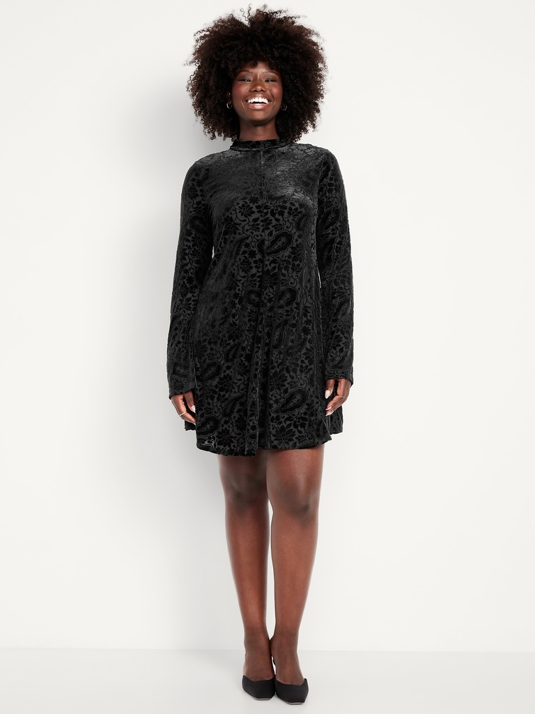 Long-Sleeve Velour Mini Dress