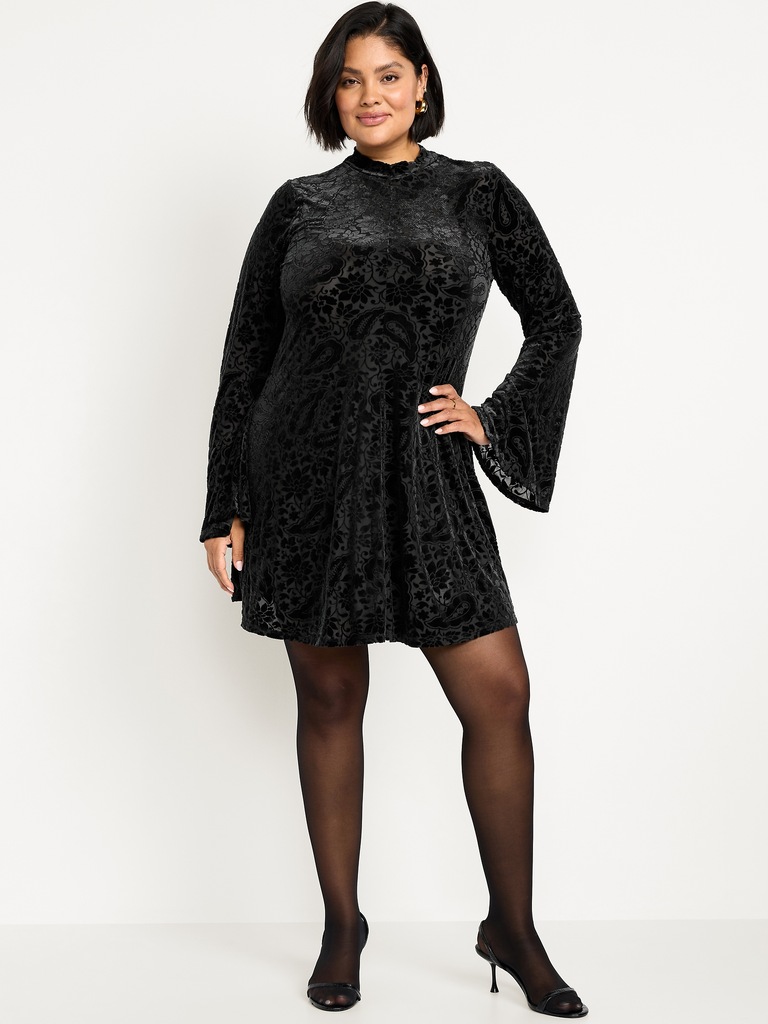 Long-Sleeve Velour Mini Dress