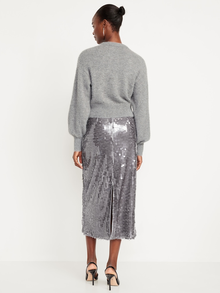 High-Waisted Sequin Midi Pencil Skirt