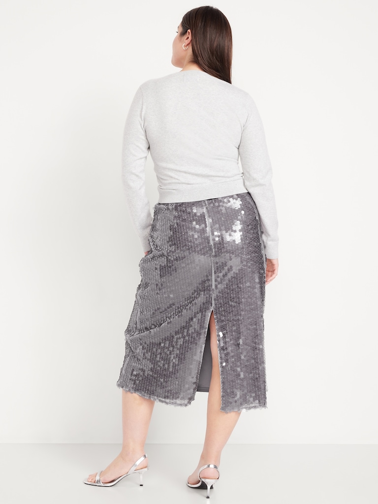 High-Waisted Sequin Midi Pencil Skirt