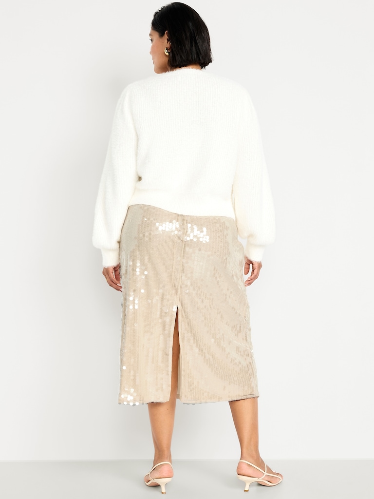 High-Waisted Sequin Midi Pencil Skirt