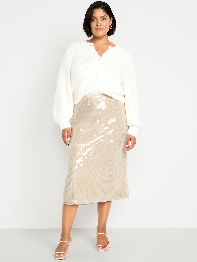High-Waisted Sequin Midi Pencil Skirt