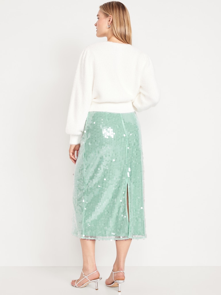 High-Waisted Sequin Midi Pencil Skirt