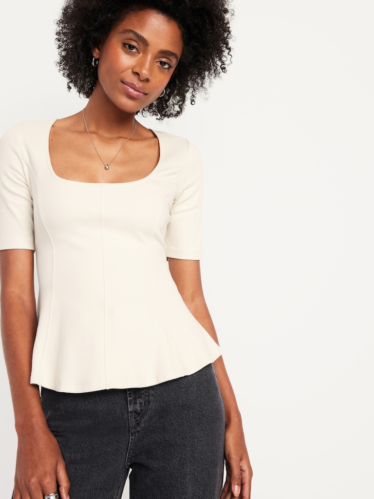 Square-Neck Peplum Top