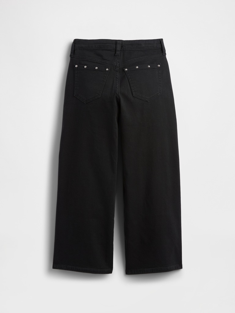 Kids High Rise Studded Wide-Leg Jeans