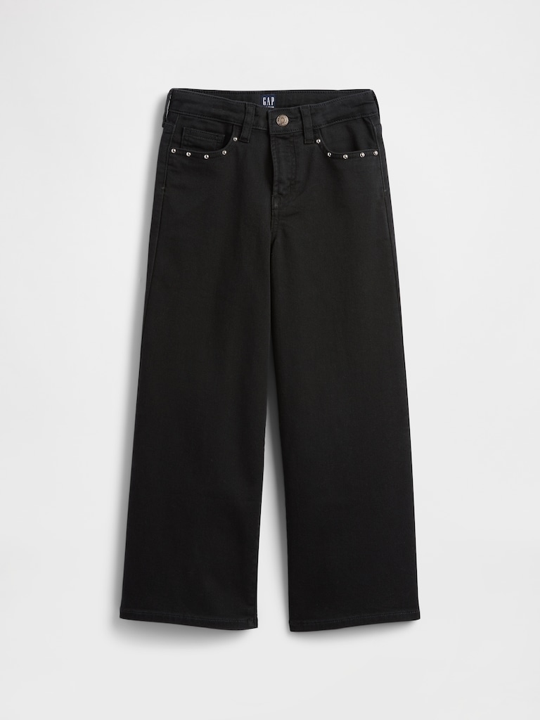 Kids High Rise Studded Wide-Leg Jeans