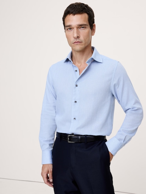 light blue slim fit dress shirt Royal Oxford Barrel Cuff Trim Fit Dress Shirt in Blue by David Donahue, 16.5 / 32/33 / Blue
