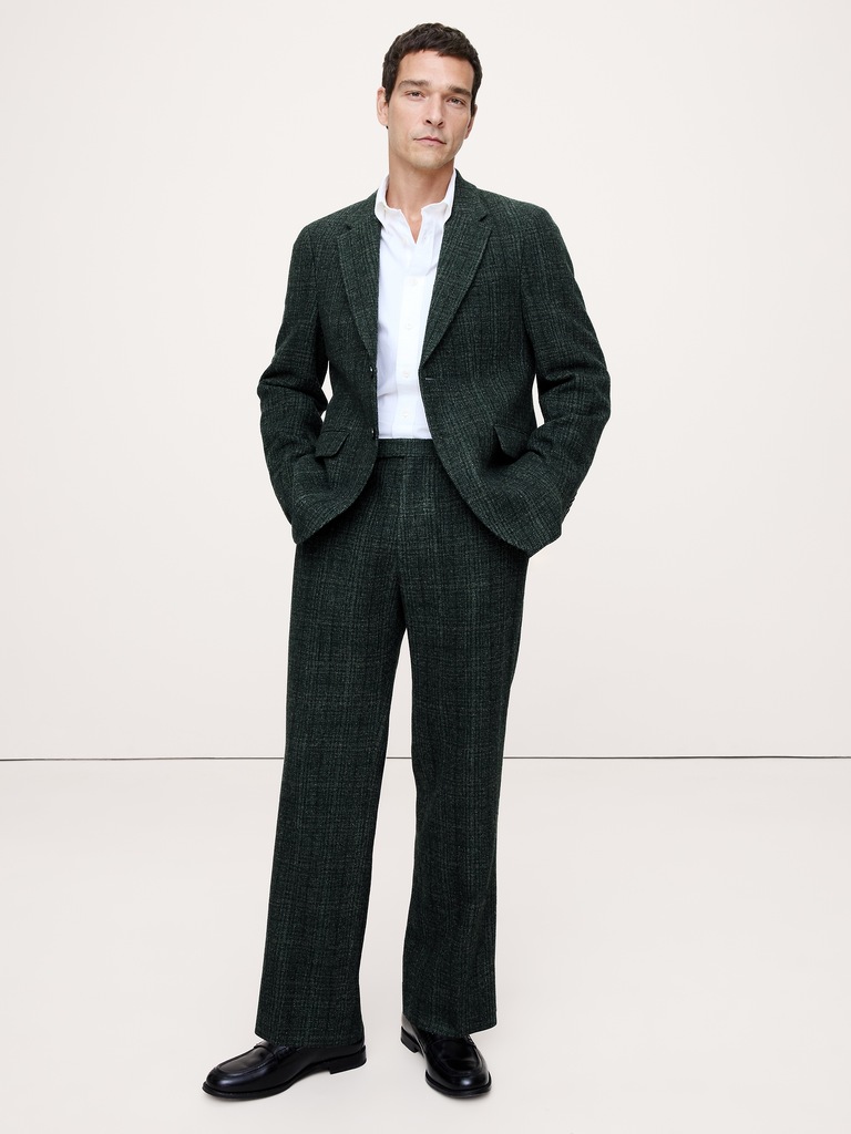 Straight Italian Wool Tweed Suit Pant