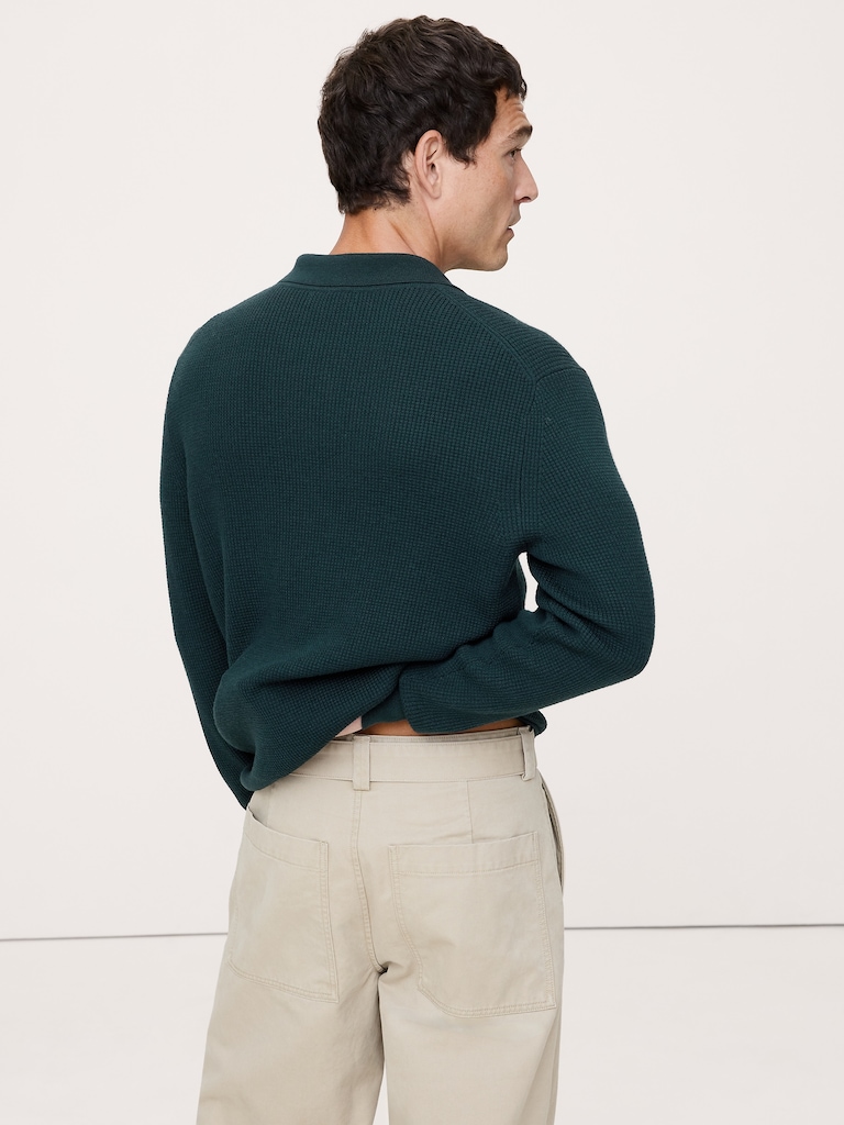 Merino Waffle-Knit Sweater Polo