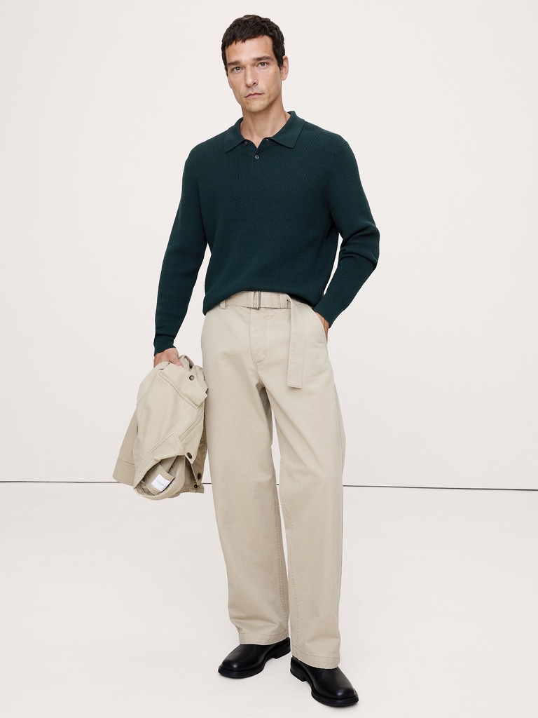 Merino Waffle-Knit Sweater Polo