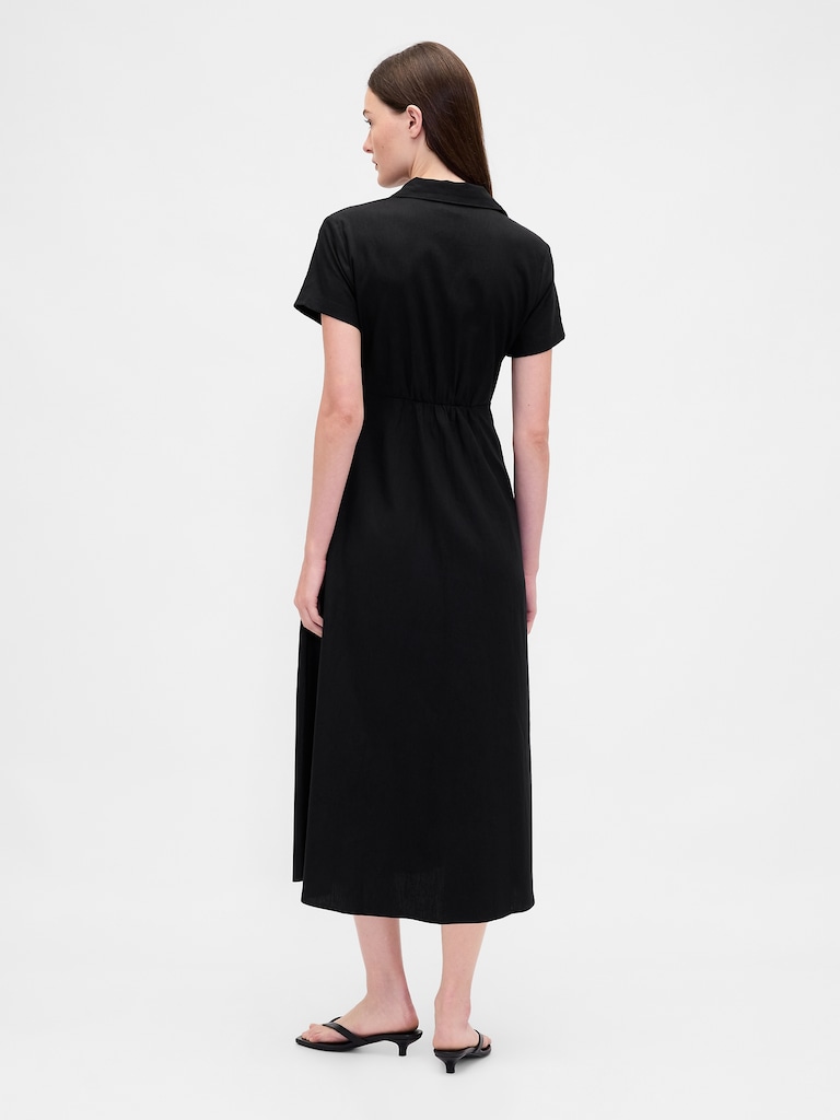 Linen-Blend Midi Shirtdress