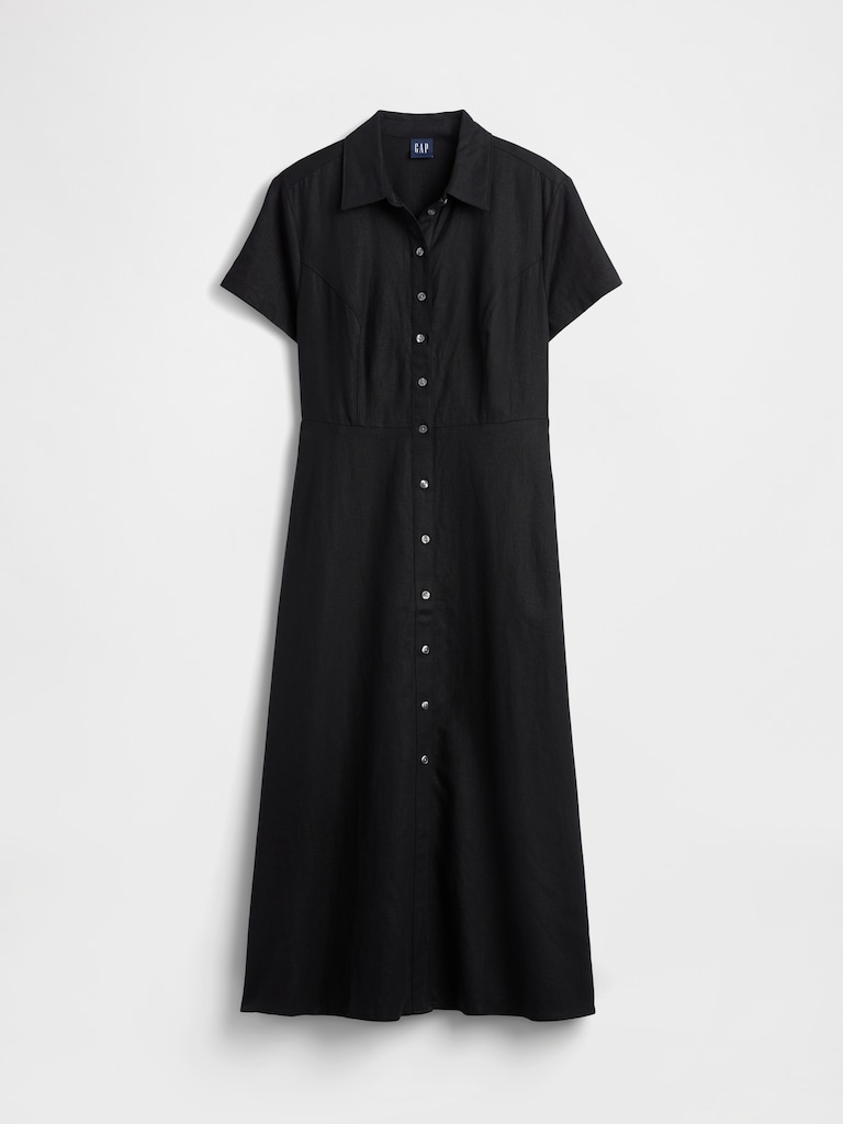 Linen-Blend Midi Shirtdress