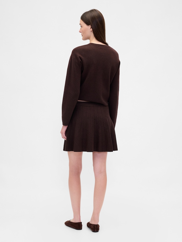 Pleated Mini Sweater Skirt