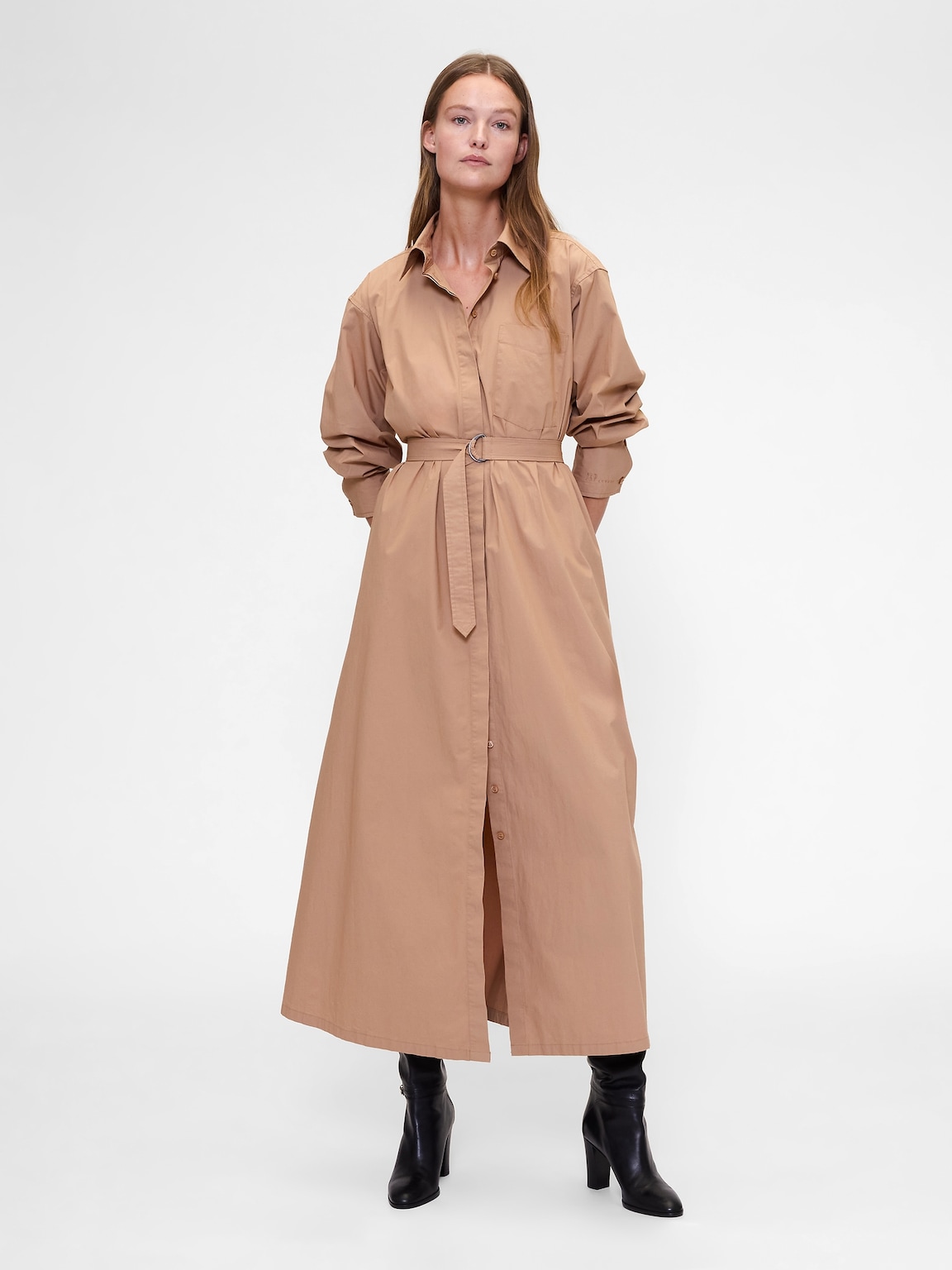 GapStudio Poplin Belted Maxi Shirtdress