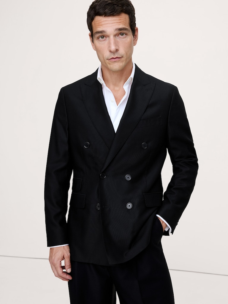 Signature Italian Hopsack Double-Breasted Suit Jacket