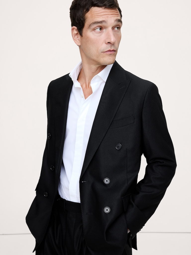 Signature Italian Hopsack Double-Breasted Suit Jacket