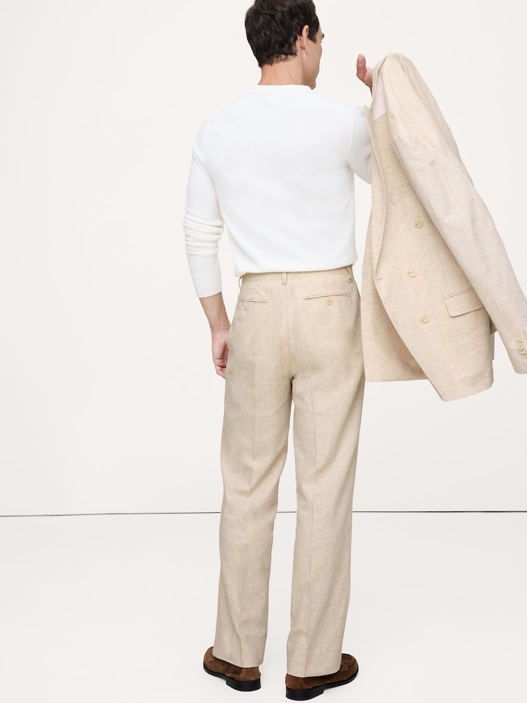 Herringbone Cotton-Linen Relaxed Suit Pant