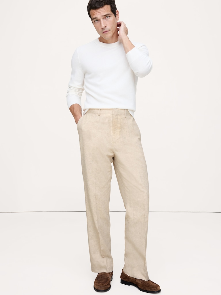 Herringbone Cotton-Linen Relaxed Suit Pant