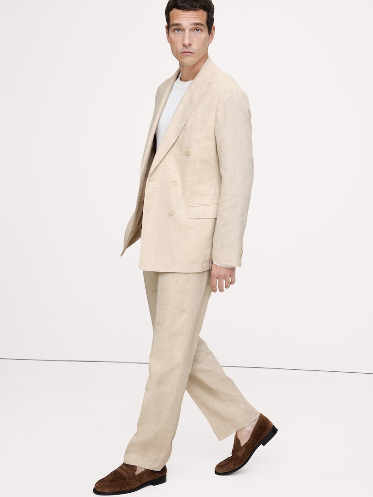 Herringbone Cotton-Linen Relaxed Suit Pant
