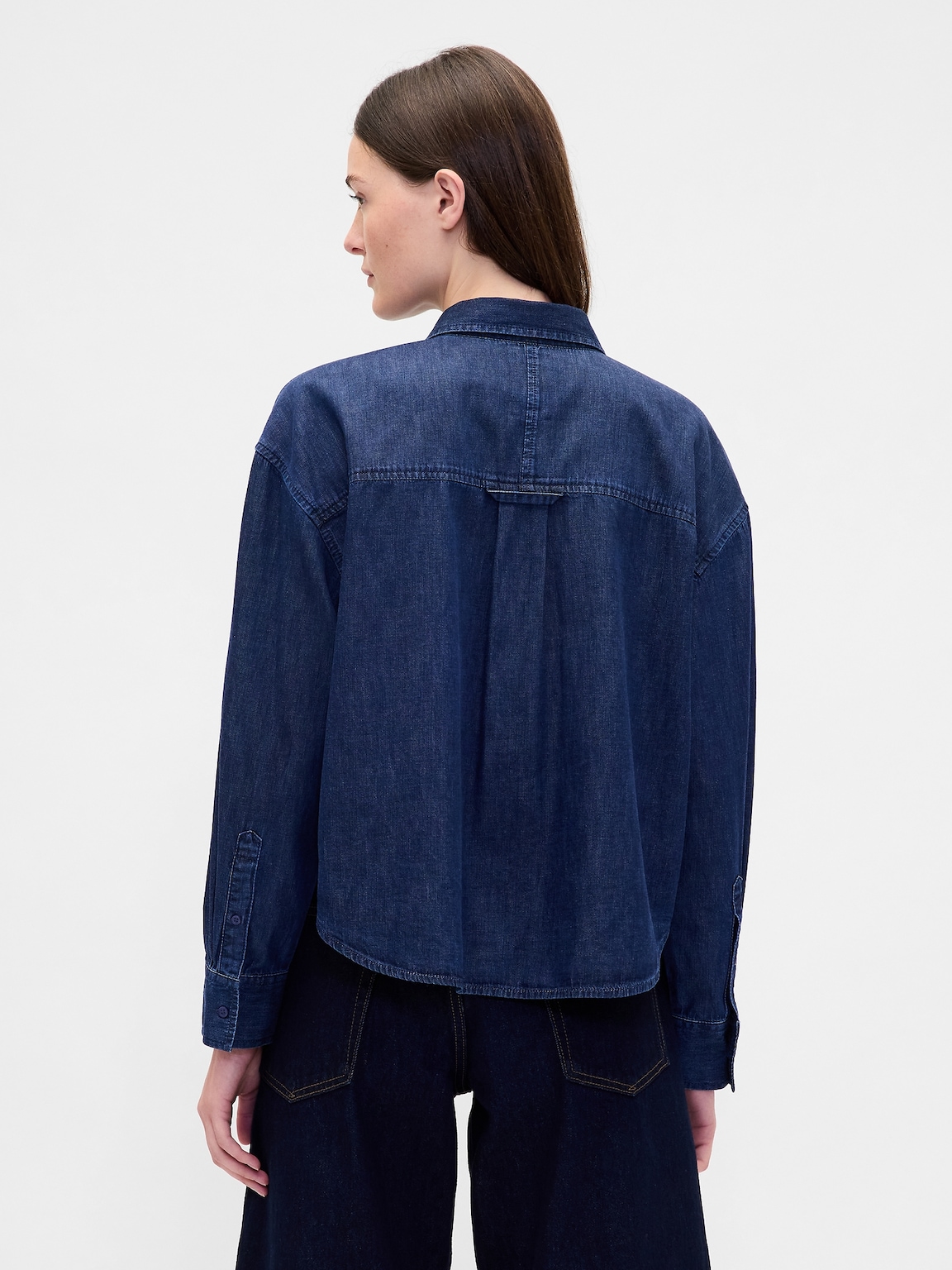 UltraSoft Denim Straight-Hem Crop Shirt