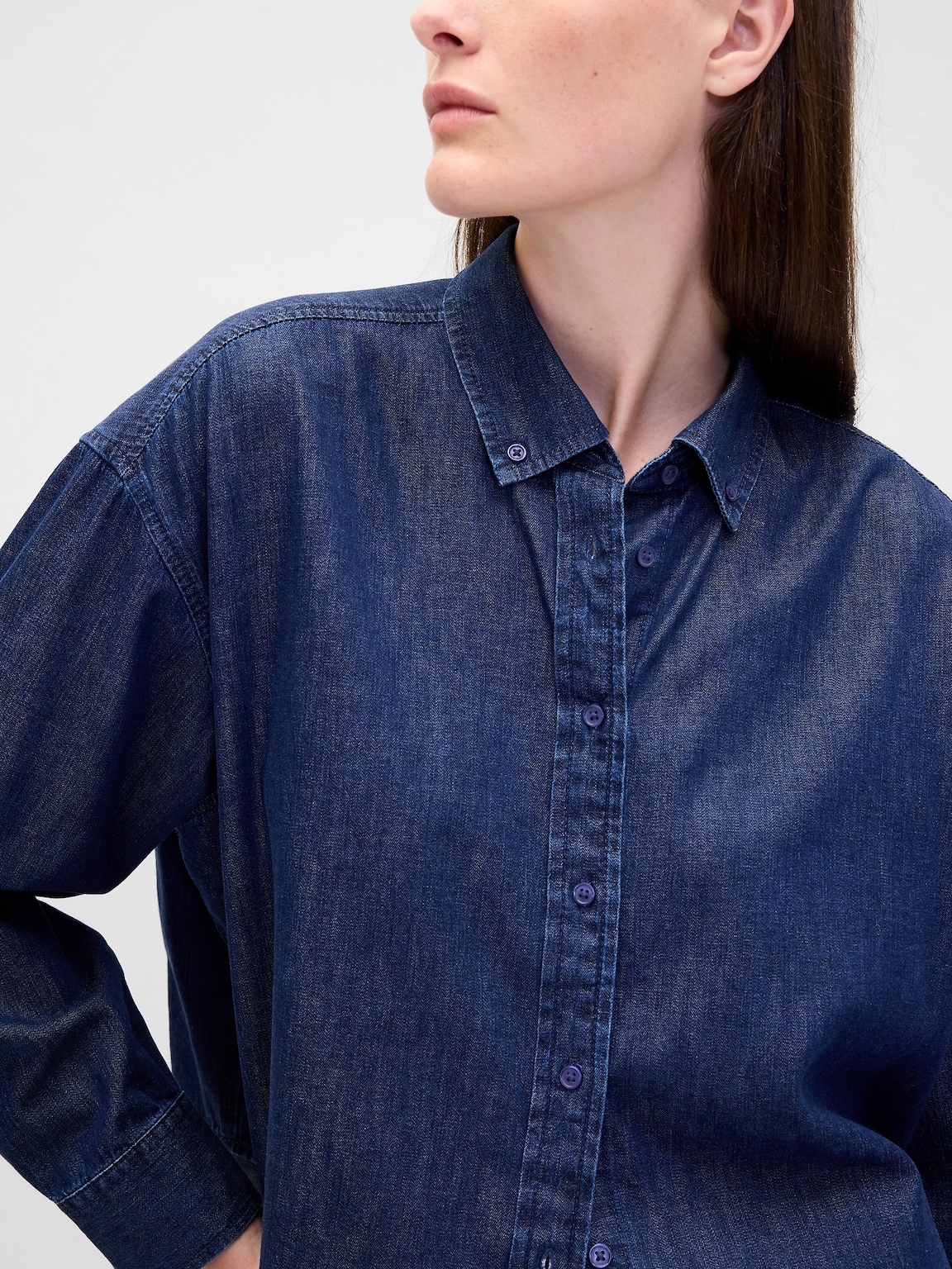 UltraSoft Denim Straight-Hem Crop Shirt