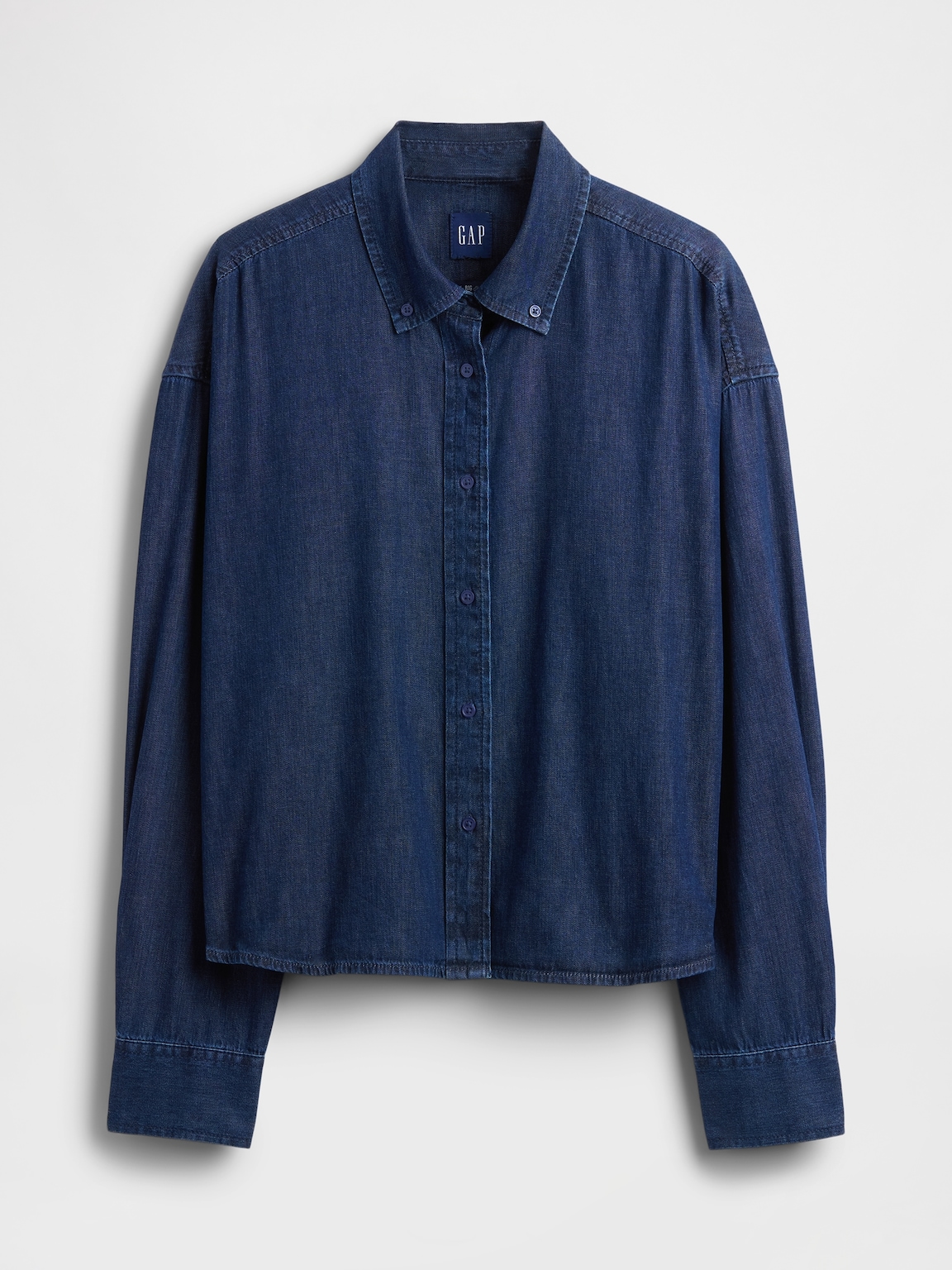 UltraSoft Denim Straight-Hem Crop Shirt