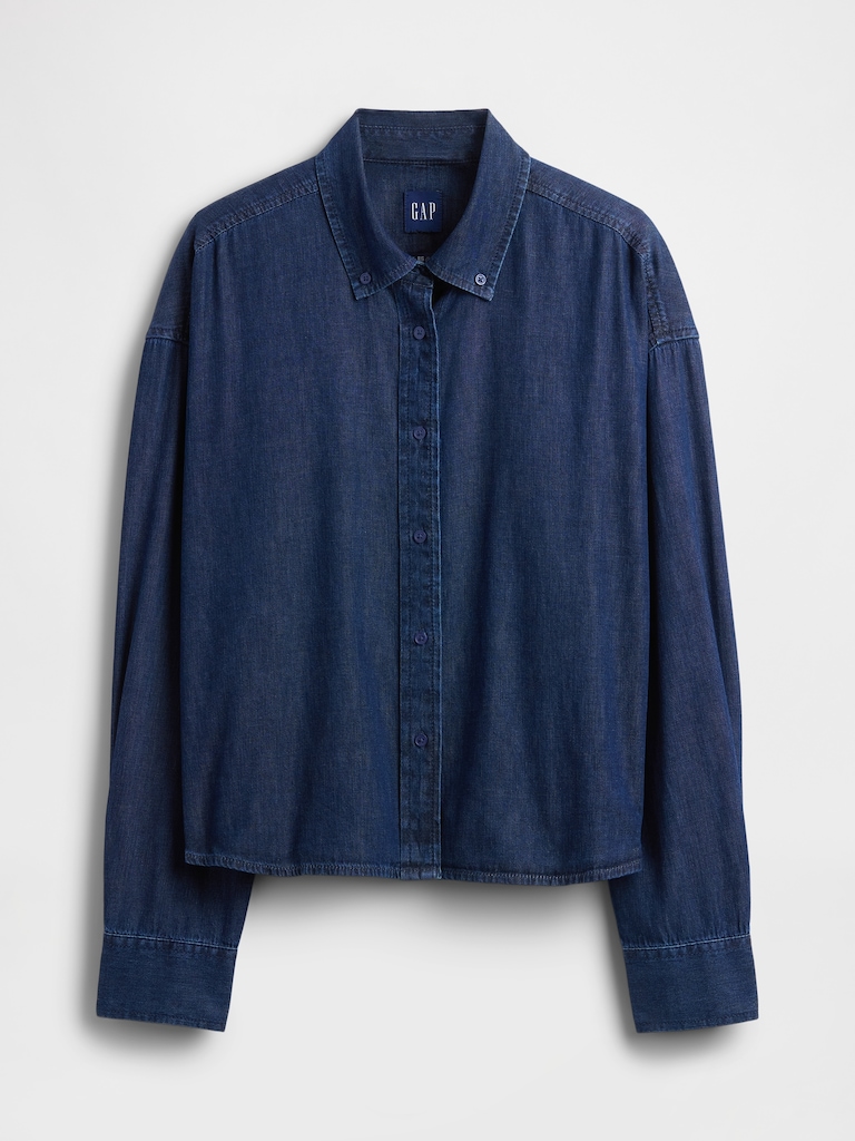 UltraSoft Denim Straight-Hem Crop Shirt
