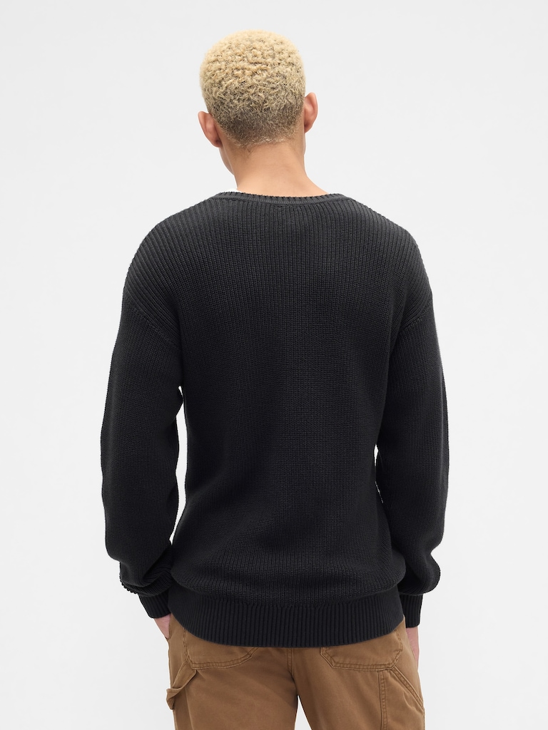 Relaxed Ribbed V-Neck Sweater