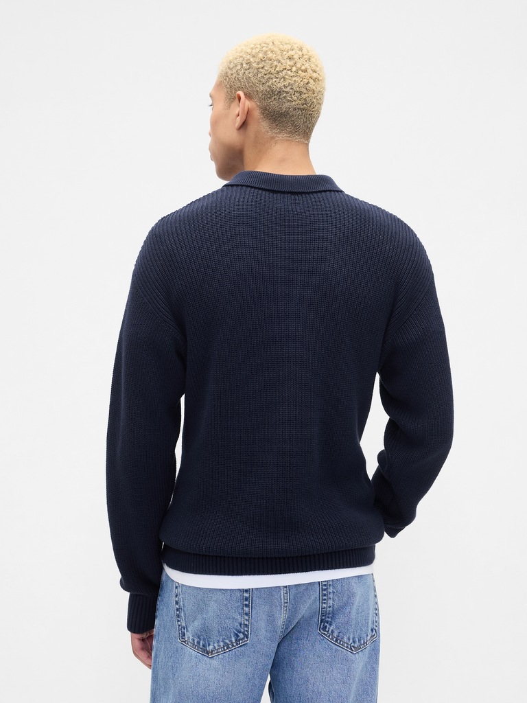 Relaxed Ribbed Sweater Polo Shirt