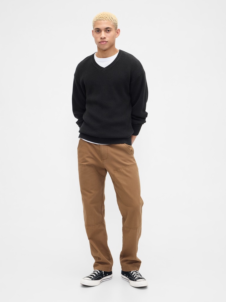Relaxed Ribbed V-Neck Sweater