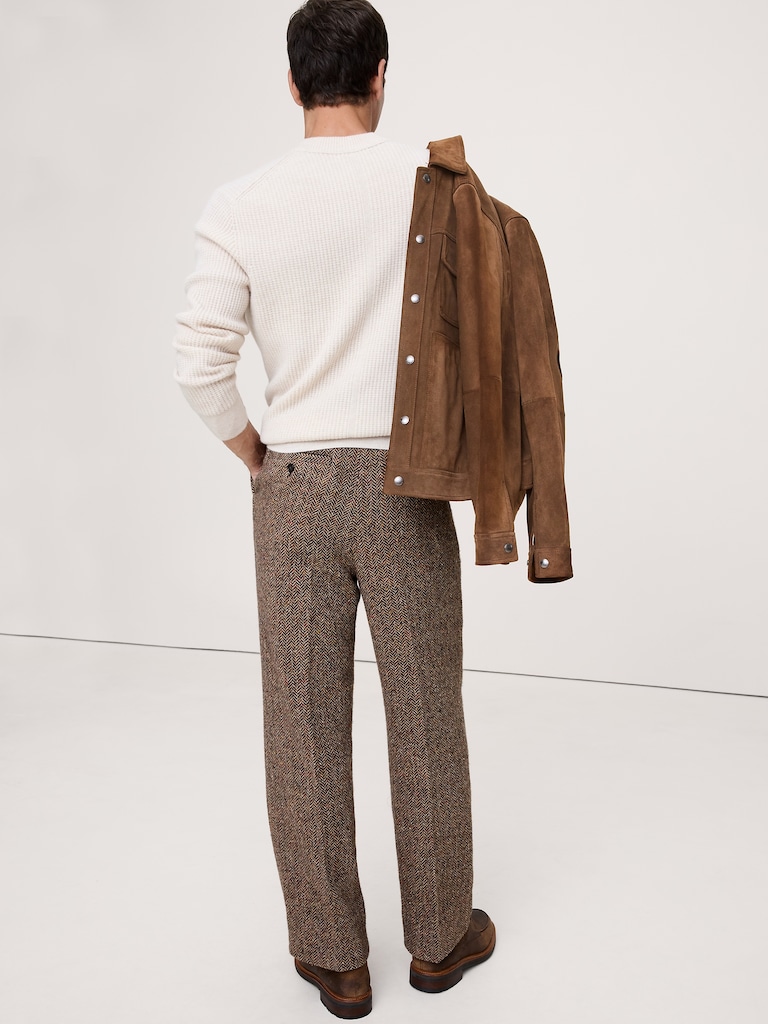 Relaxed Pleated Italian Herringbone Pant