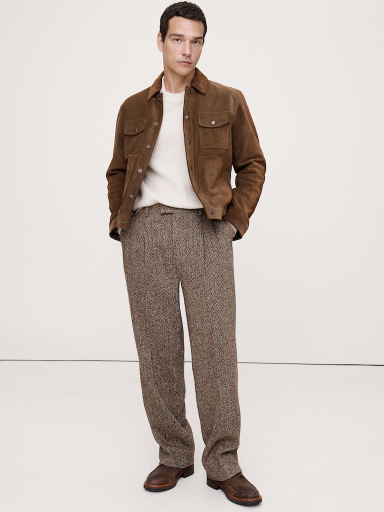 Relaxed Pleated Italian Herringbone Pant