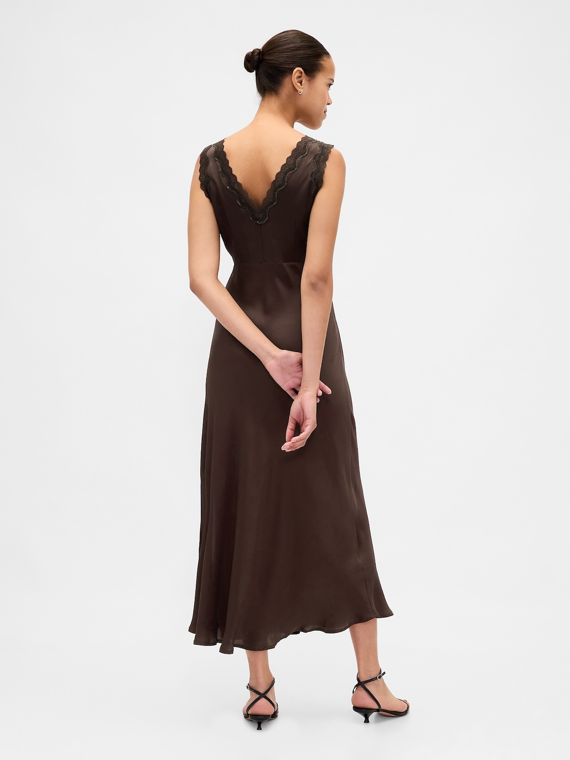Satin Lace-Trim V-Neck Maxi Slip Dress