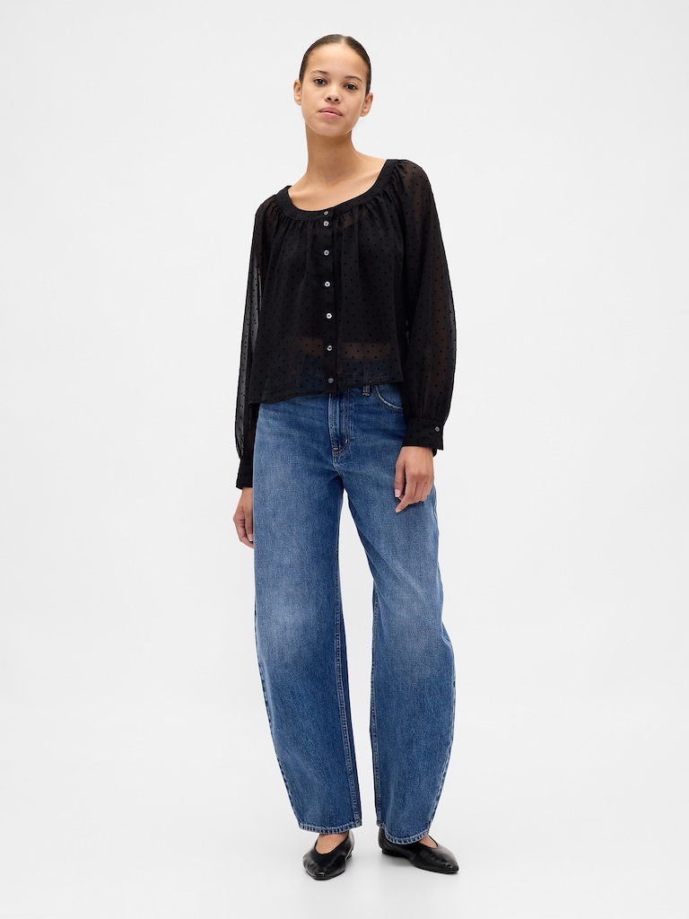 Recycled Sheer Button-Front Top