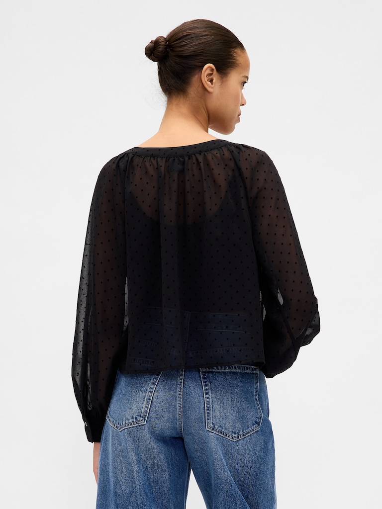 Recycled Sheer Button-Front Top