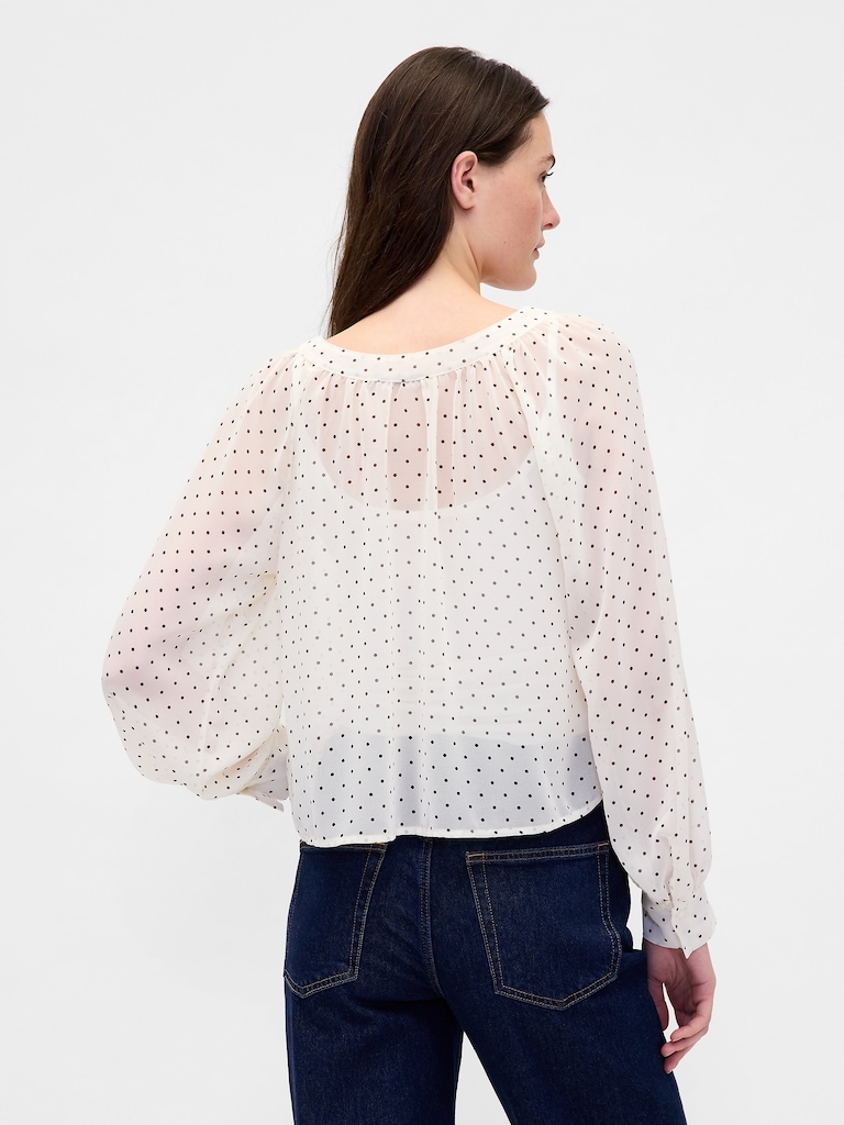Recycled Sheer Button-Front Top