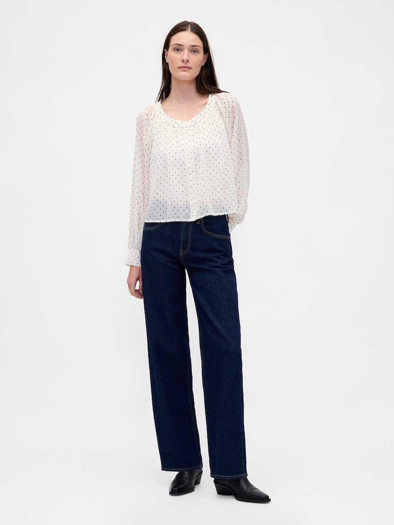 Recycled Sheer Button-Front Top