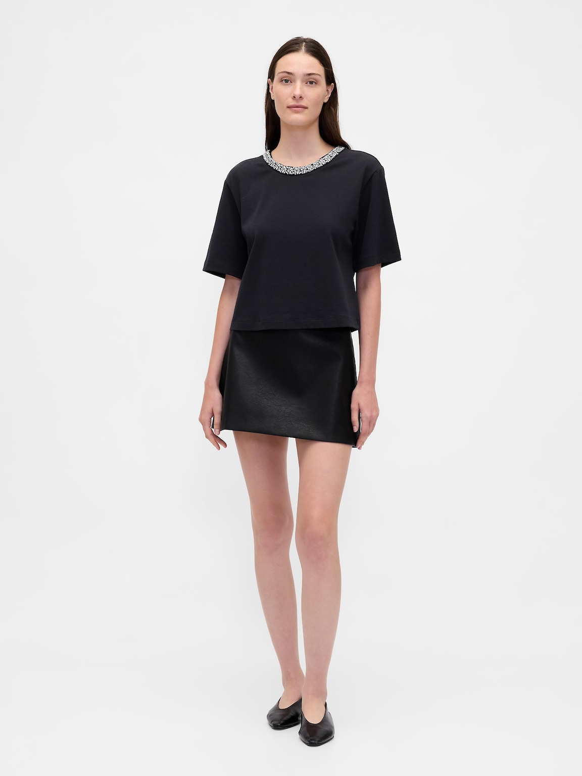 Heavyweight Jewel-Neck Crop T-Shirt