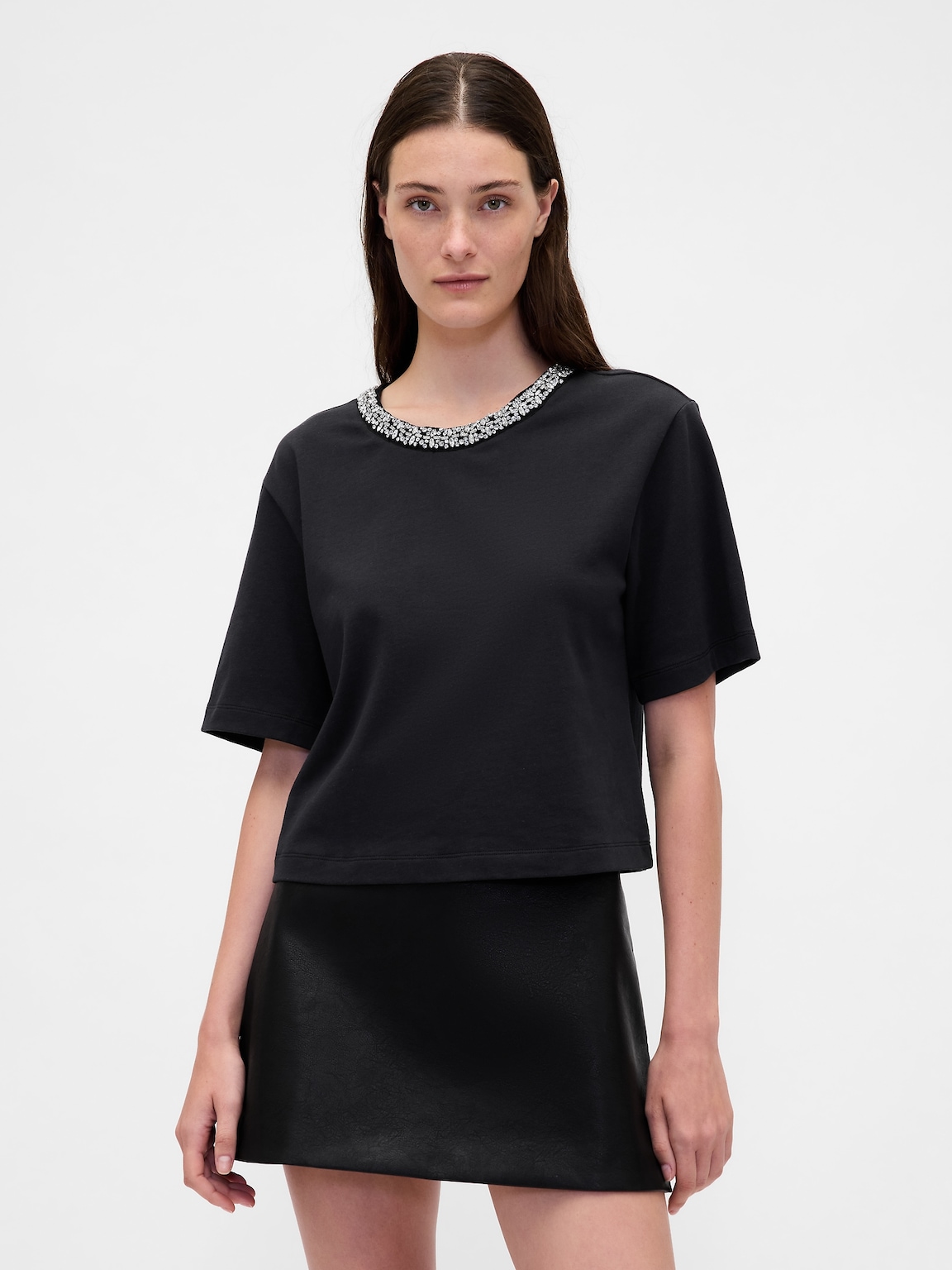 Heavyweight Jewel-Neck Crop T-Shirt