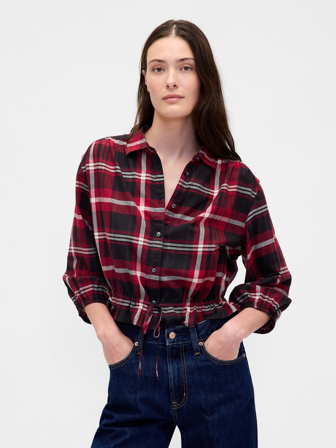Plaid Tie-Waist Top