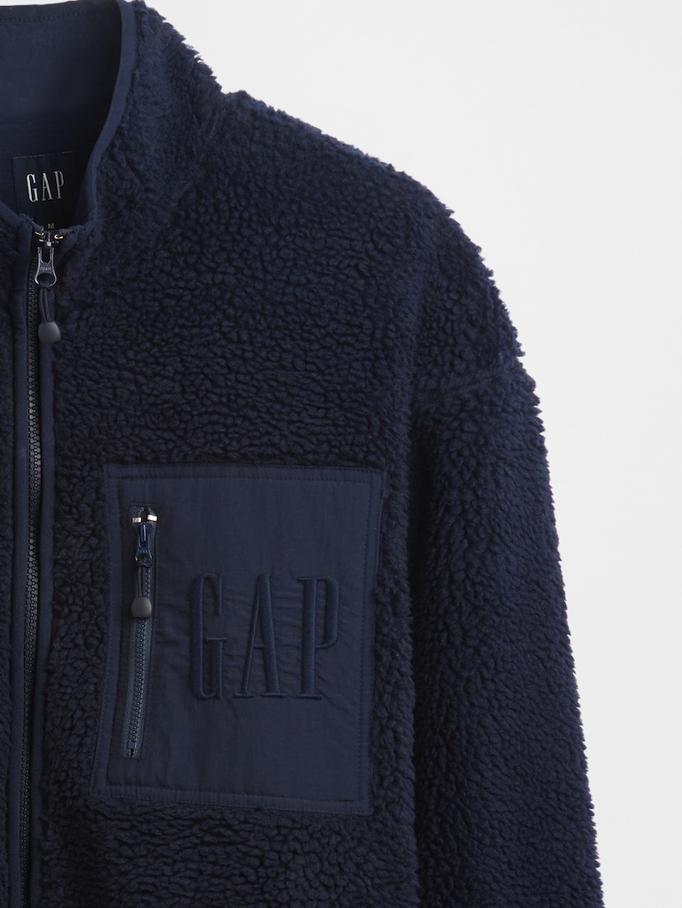 Recycled Sherpa Oversized Logo Zip Jacket