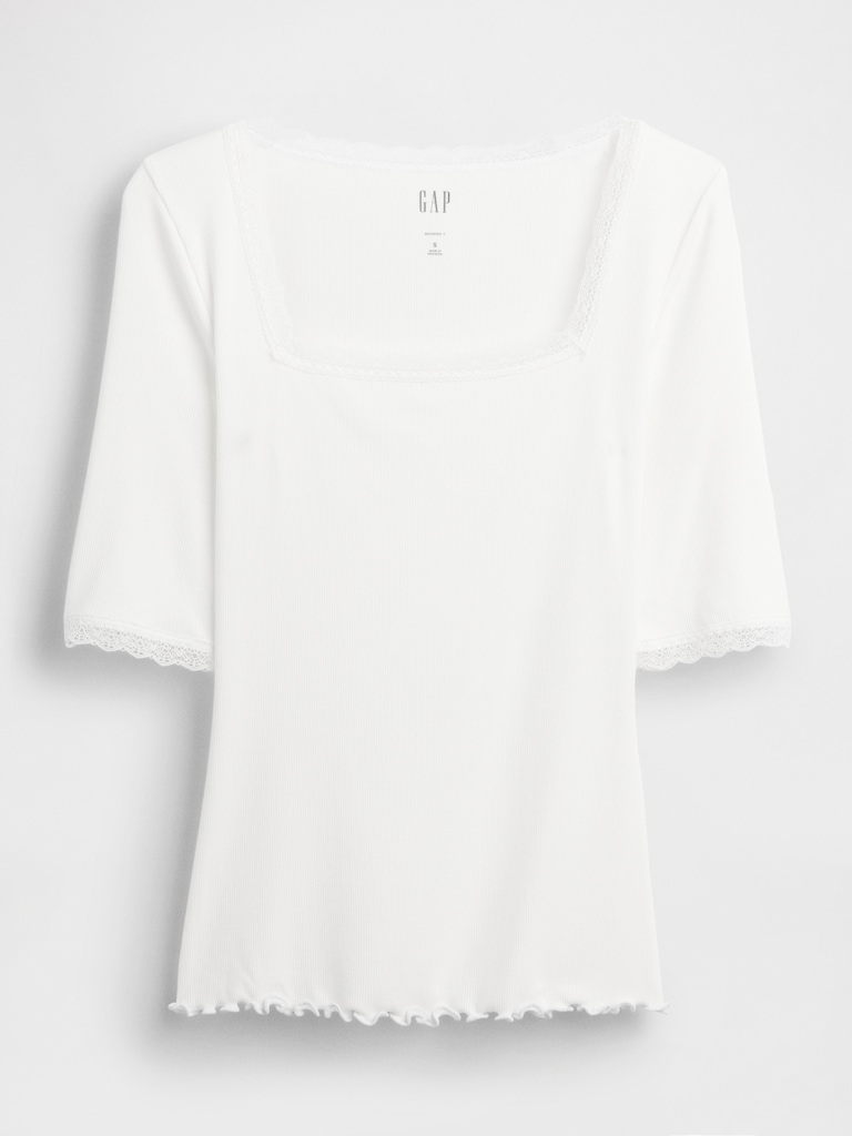 Modal Rib Lace-Trim Square-Neck T-Shirt