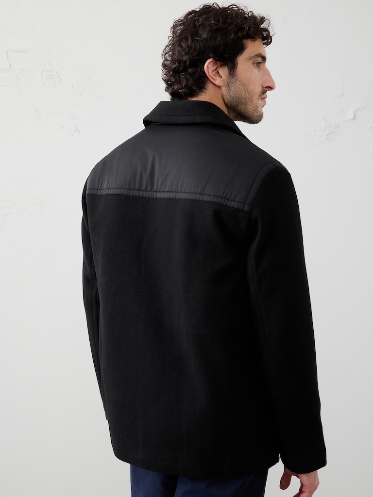 Wool-Blend Mixed Media Coat