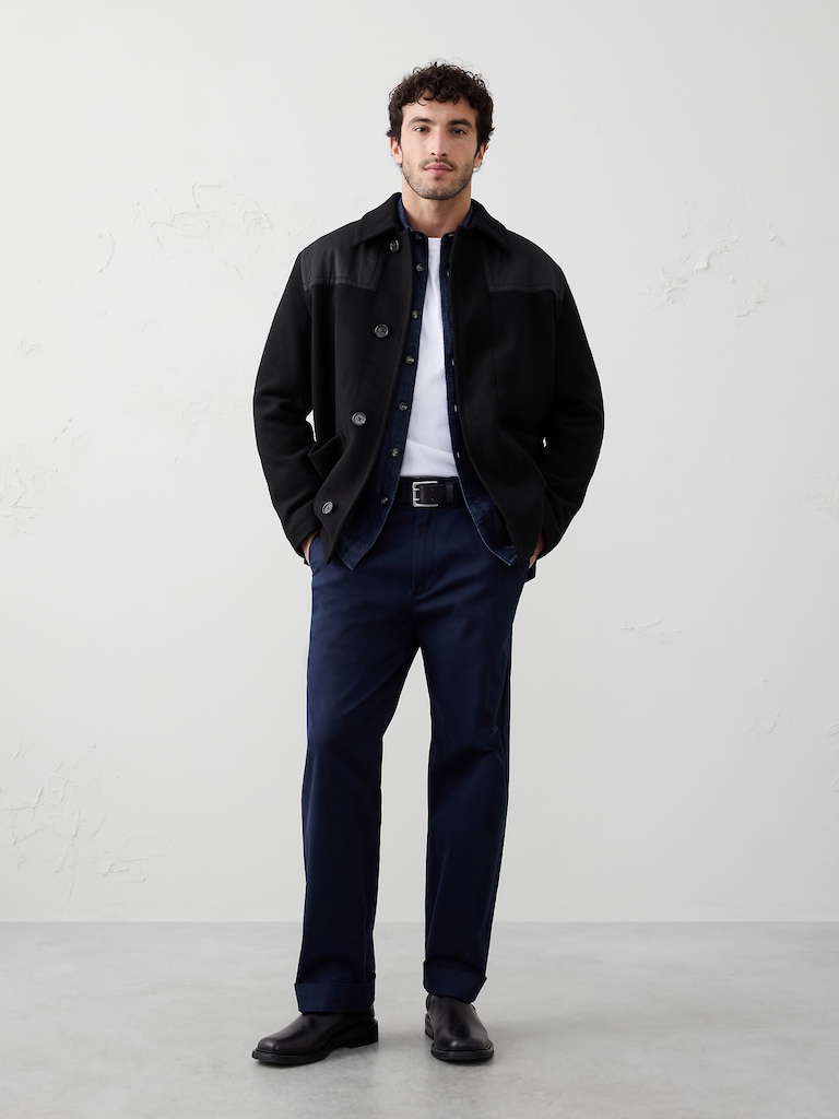 Wool-Blend Mixed Media Coat