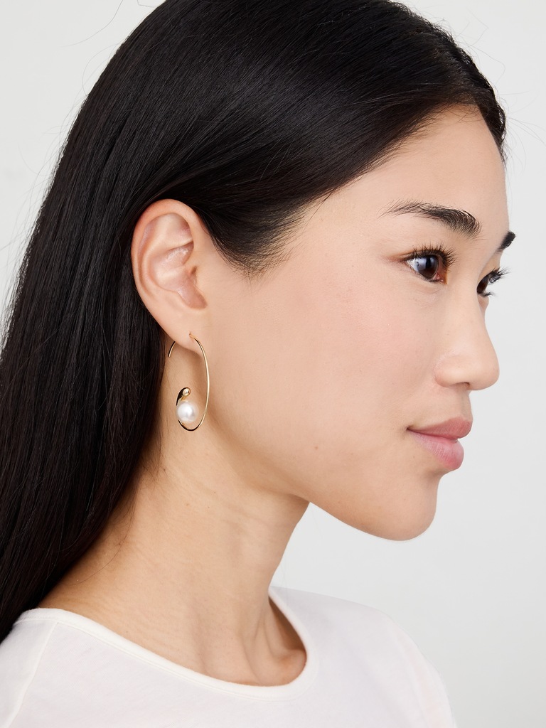 Large Single Pearl Hoop Earrings