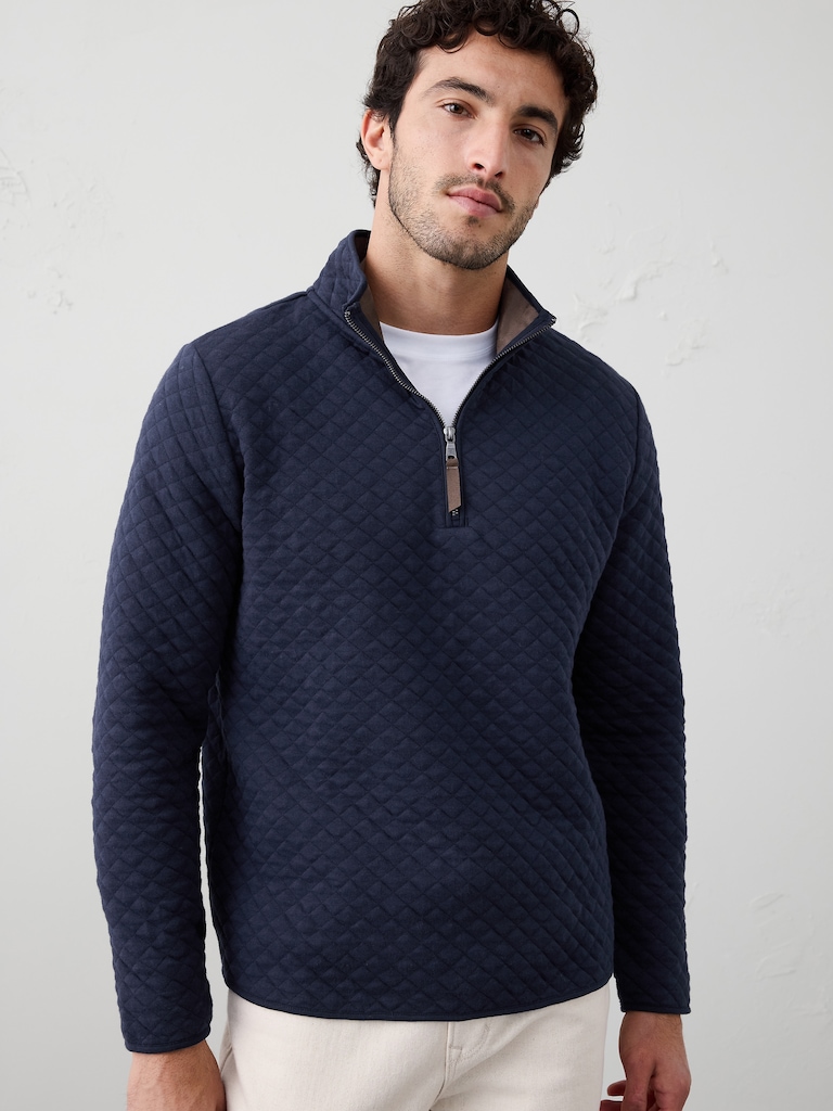 Quilted Knit Quarter-Zip Pullover