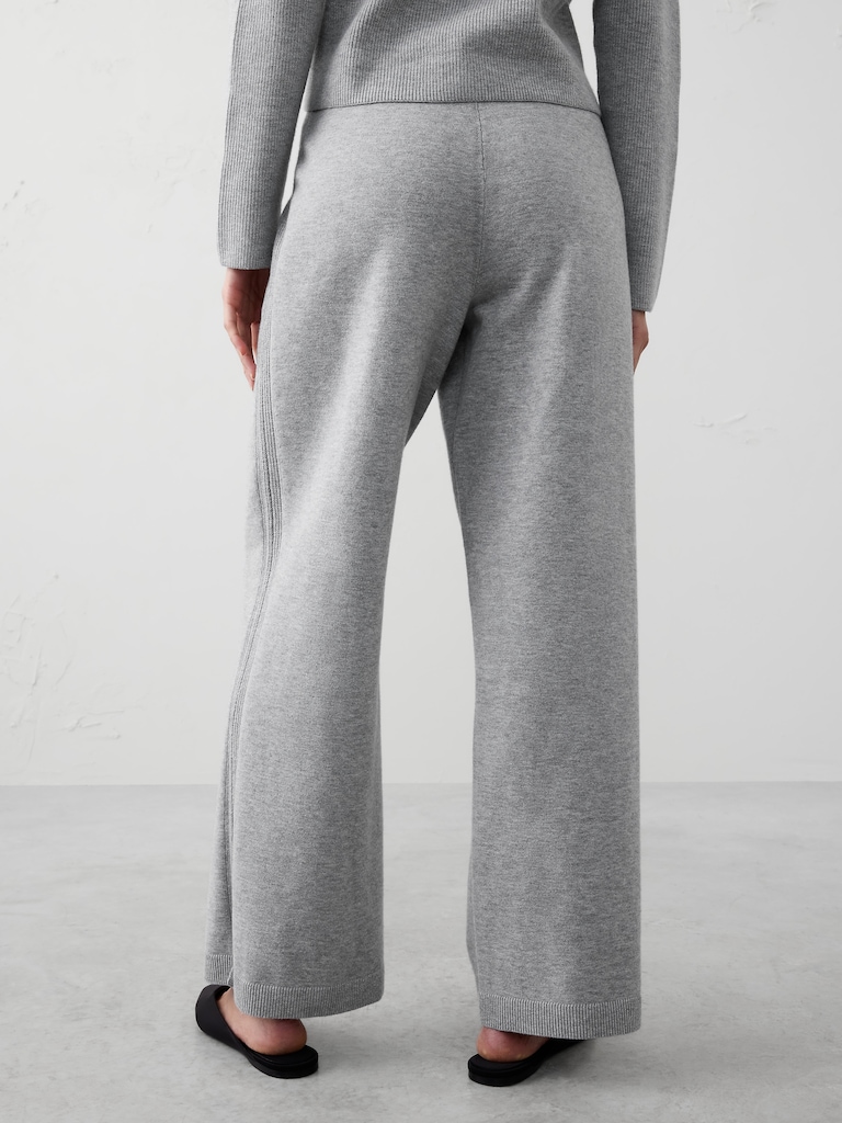 Wide-Leg Mid-Rise Pull-On Sweater Pant