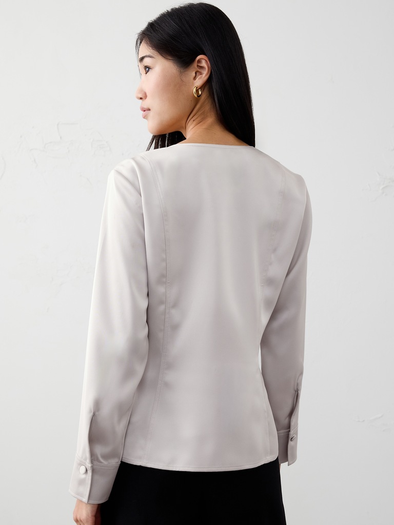 Silky Seamed Slit Blouse