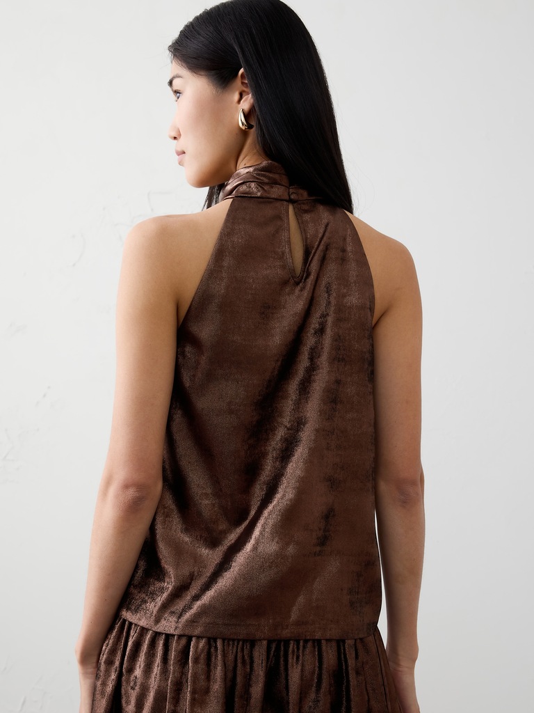Metallic Halter Mock-Neck Top