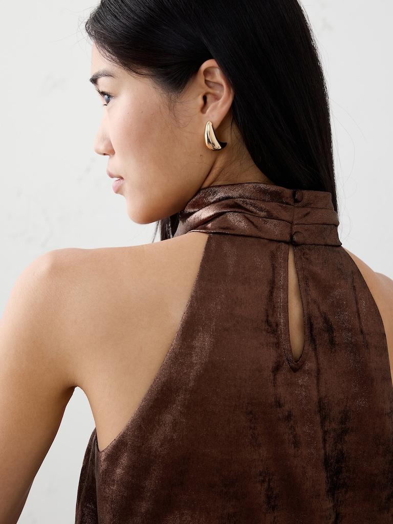 Metallic Halter Mock-Neck Top